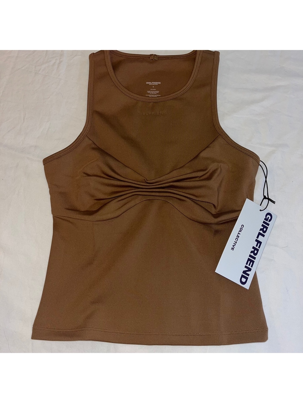 NWT Girlfriend Collective Quinn Tank Top Sepia Brown Small Ruched Twist Small